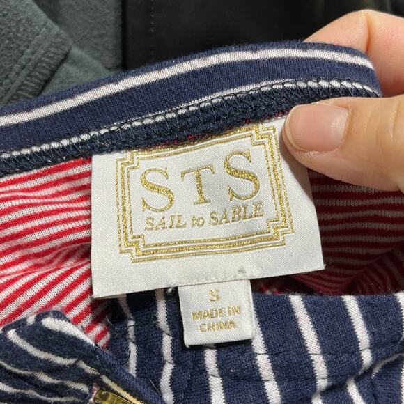 STS Sail to Sable Women's White Navy Striped T-Shirt Dress Patch Pockets Small - Picture 3 of 6